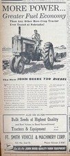 1957 newspaper ad for John Deere "720" Diesel tractor - Greater fuel economy