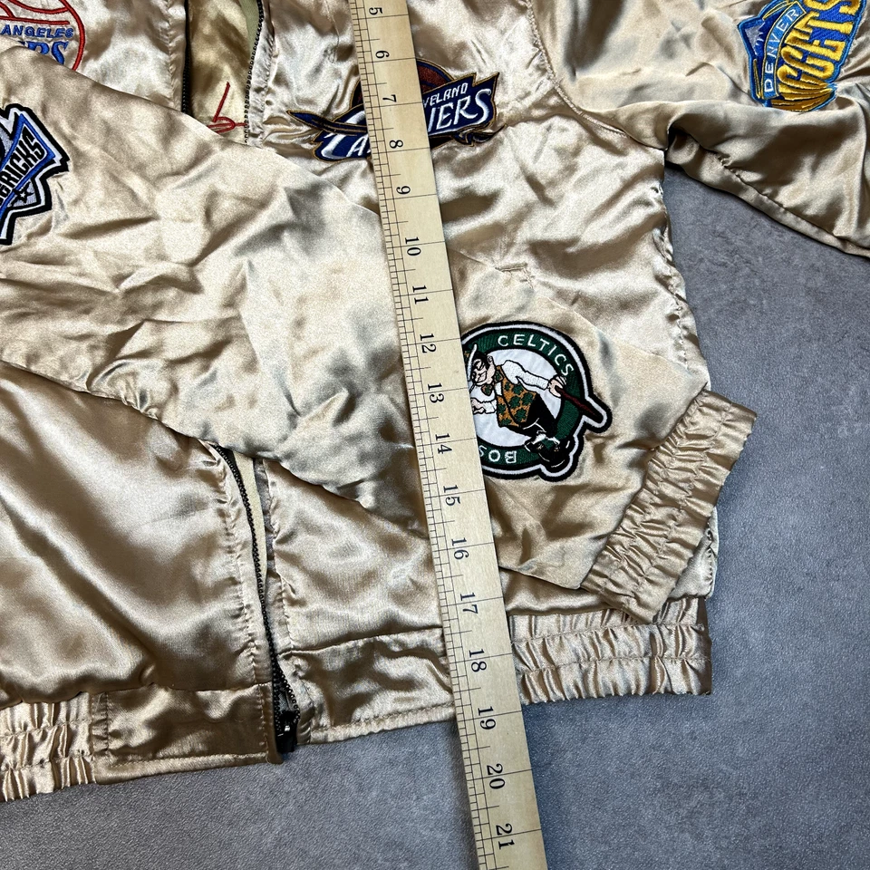 NBA Dia Satin Bomber Jacket Womens Small All Over Print Reversible Coat, Gold - Image 4 of 4
