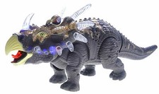 Walking Dinosaur Triceratops with Many Lights Sounds Real Movement Figure GREY