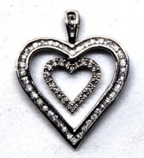10K White Gold and Natural Diamond Double Heart Pendant