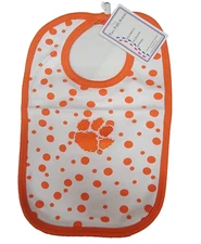 Clemson Tigers Polka Dot Bib Newborn Baby 100% Cotton Zelcro Closure NEW