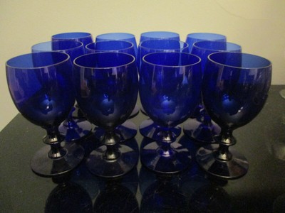 12 Elegant Crystal Glass Cobalt Blue Georgian Empire Style Liquor Sherry Goblets