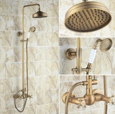 Antique Brass Bathroom Faucet Set Rainfall/Handheld Shower Mixer Tap Kit Drs107