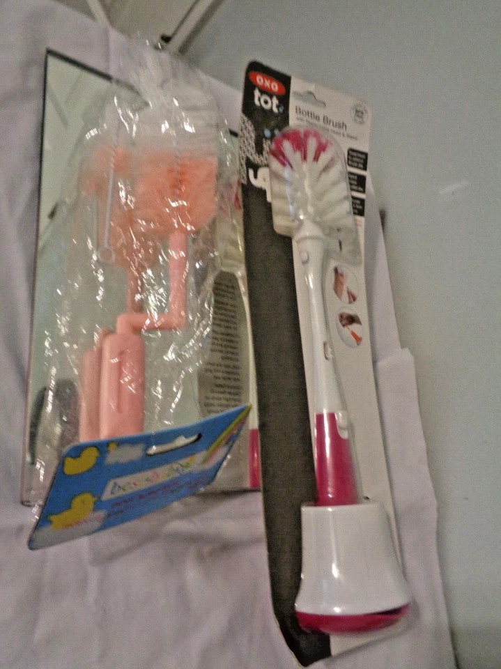 Lot of 2 Pink Bottle Brushes OXO Tot with Stand & Best Baby Swivel Handle Brush - Image 2 of 4