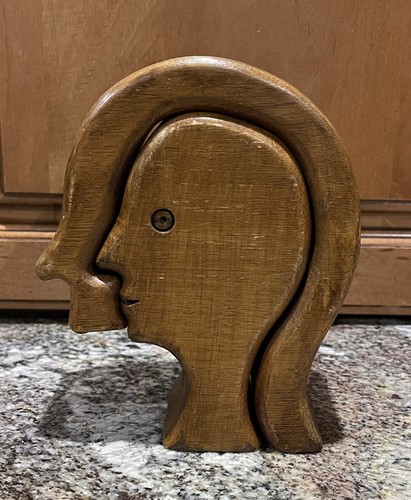 HTF vintage MCM ? Wood Desk Pencil + Accessory Holder Wooden Interlocking Head