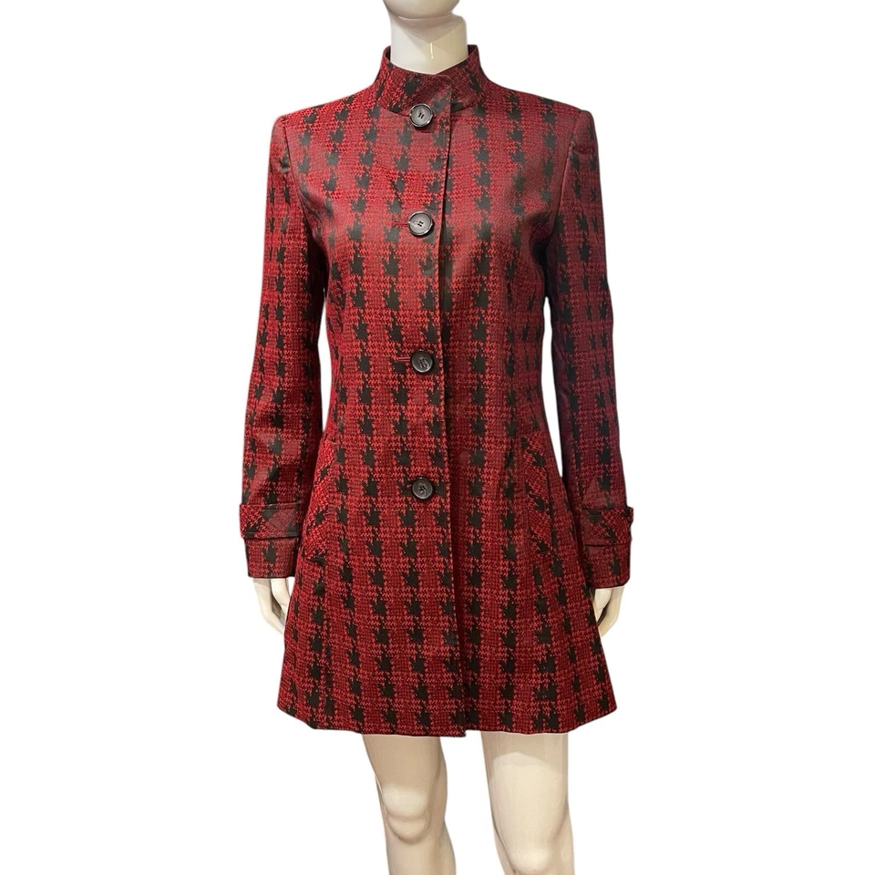 Abrigo Alex Marie Talla 6 Rojo Negro Tejido Pata de Gallo Chaqueta Carrera Vacaciones Blazer Foto 4 de 4