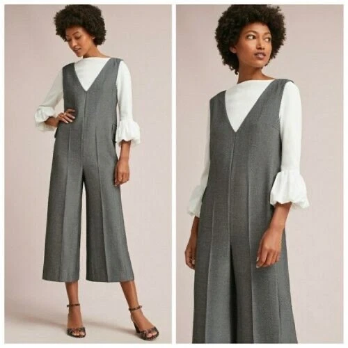 Anthropologie Cartonnier Oxford Jumpsuit Women's M Black Gray Chevron Poly Blend - Image 3 of 4