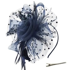 DRESHOW Fascinators Hat Flower Mesh Ribbons One Size, 7" Diameter / Navy