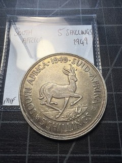 South Africa Silver 5 Shillings 1949 Toned