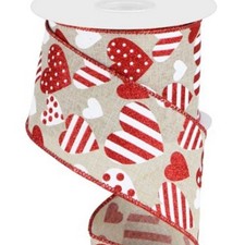 Wired Ribbon Wreath Supplies Valentines Day Hearts Glitter Edge 10 Yard Roll 2.5
