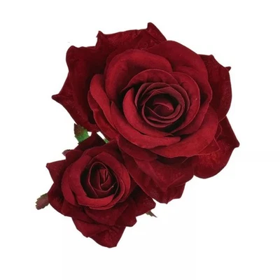 Handmade Velvet Double Rose Flower Hair Clip Wedding Flamenco Dancer Hairpins - Image 1 of 4