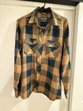 Flylow Men's Large Green and Blue Plaid Tech Flannel Shirt with Handlebar