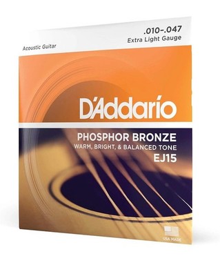 NEW D'Addario EJ15 Phosphor Bronze Acoustic Strings - Extra Light - .010-.047