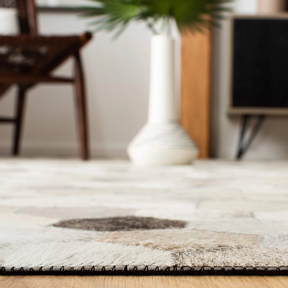 Studio Leather Collection 3' x 5' marfim/cinza STL217A feito à mão meados do século Mod... - Imagem 4 de 4