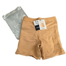Leonisa Mid Rise Butt Lifter Shaper Short Brown Size S Lace Trim Control NEW