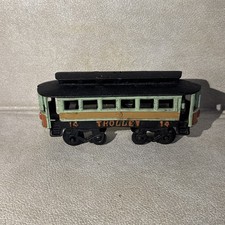 Vintage Cast Iron Trolley Car Streetcar 14 Green  Black 7.5  Display Model