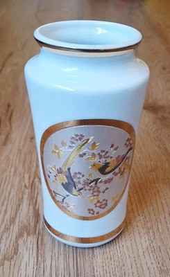 Vintage Art Of Chokin Vase Birds With Cherry Blossom Flowers Japan