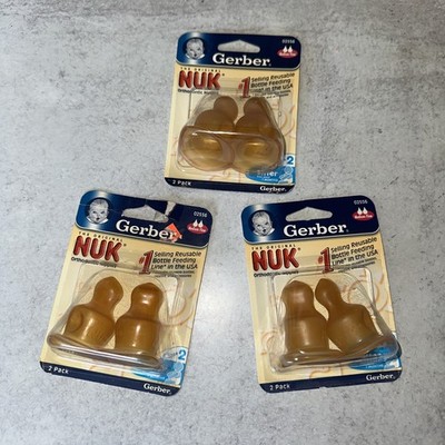 3- 2pk Vintage 2004 Gerber NUK Orthodontic Latex Bottle Nipples Medium Flow NOS