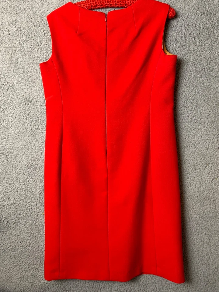 Vintage 1960s Red Wool Sheath Dress Small Sleeveless Mod Shift Lined VTG - Image 2 of 4