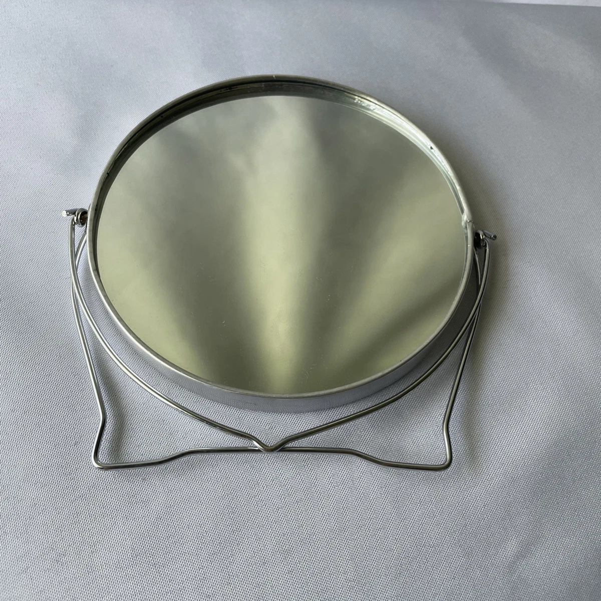 Vintage Vanity Mirror 2 Sided Folding Stand MCM 5” Round Make-up Mirror Travel