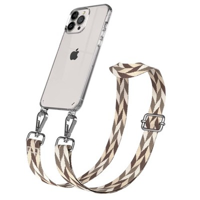 Silikon Hülle mit Band für Apple iPhone 13 Pro Max Case Taupe / Braun Mix-Silber