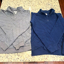 Ocean Coast Boys Quilted 1/4 Zip Pullover Sweatshirt L Gray/Blue Lot 2