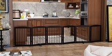 PUPETPO Freestanding Pet Gate for Dogs, Foldable Wooden Dog Gate for House, E...