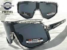 Sporty Biker Wrap Around Shield POLARIZED Lens SUN GLASSES Gray Camouflage Frame