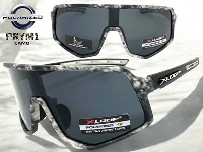 Sportlich Biker Umwickeln Shield Polarisierte Linse Sonnenbrille Grau Tarnfarbe