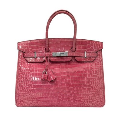 Hermes Shiny Porosus Crocodile Birkin 35 Pink