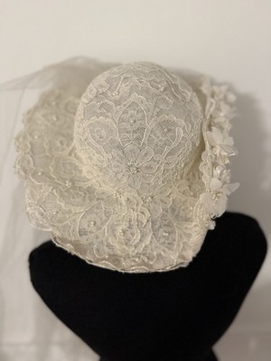 Vintage‎ bohemian Floral Bridal Hat with Veil Ivory Lace Wedding Church 34\