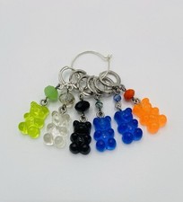 6 Stitch markers for knitting Handmade Bears Silver tone Multicolor New