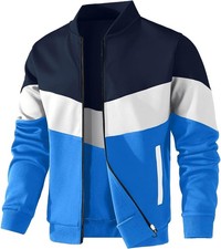 Mens Lightweight Bomber Jacket Color Block Varsity Casual Zip Inner Pockets
