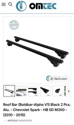 OMTEC Roof Rack (Boldbar-Alpha V1) Black 2 Pcs. 2010-15 Chevy Spark - HB 5D M300