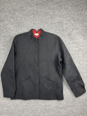 Anokhi Jacket Womens Large Black Quilted Mandarin Collar Button Front Red Lined
