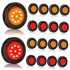  16 Pcs 2 Inch LED Marker Lights Waterproof Sealed 10 LEDs Round Red and Amber