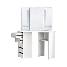 Table de coiffeuse maquillage blanc avec miroir tiroirs et étagères de stockage