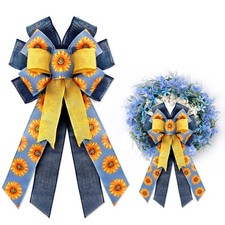 Idyllic Sunflower Wreath Bows, Large Spring Wreath Bows in Blue and Yellow