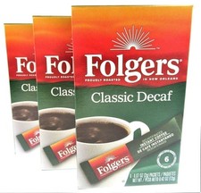 Folgers Instant Coffee 6 Single Packets Classic DECAF Lot of 3