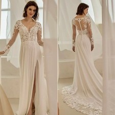 Bohemia Wedding Dresses with high slit Bridal Gowns Tulle Tiered Lace Appliques