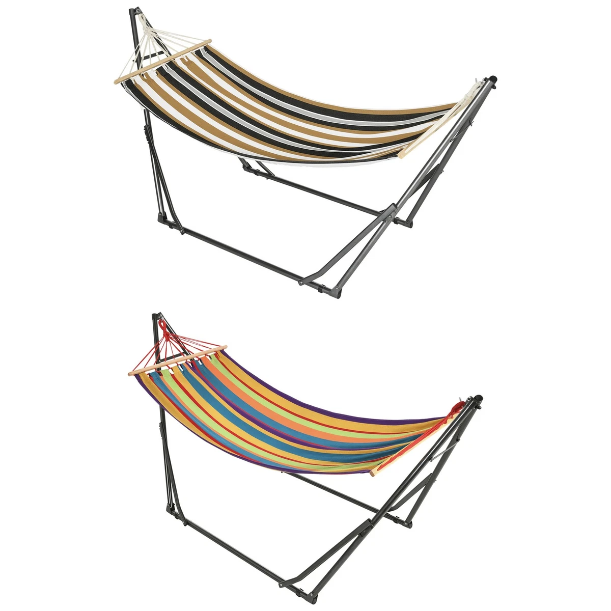 Amaca Anyoo Con Asta In Legno Per Telaio Pieghevole | 180x130 Cm, In Cotone E Poliestere, Per Giardino E Campeggio