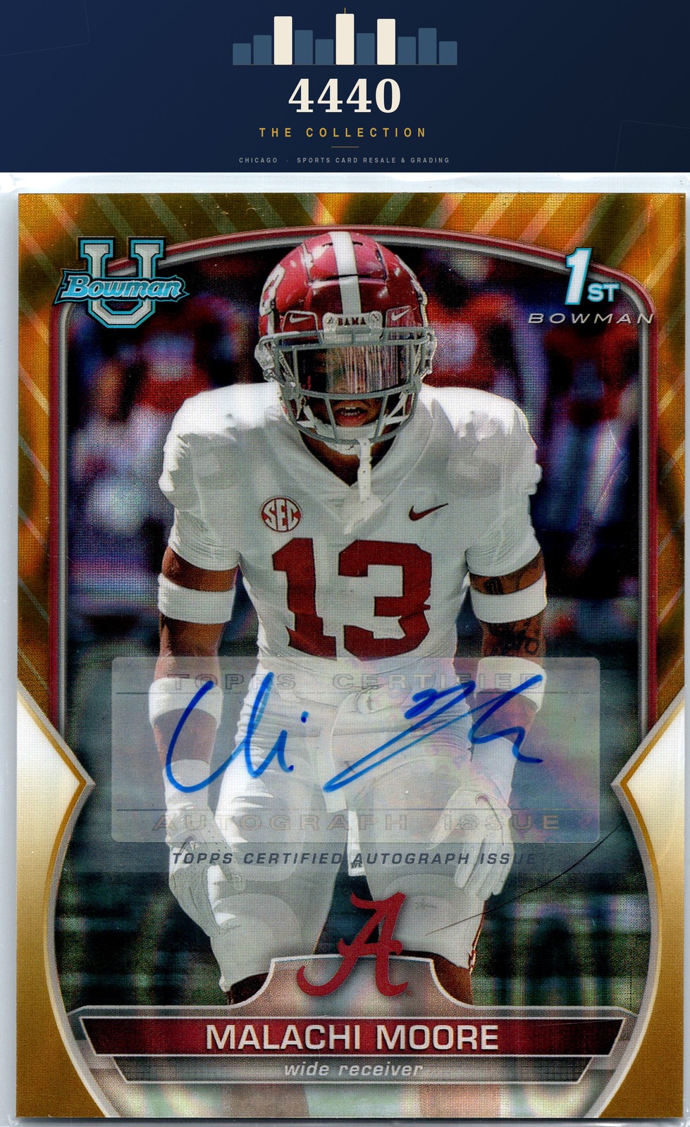 2022 Bowman University Chrome #74 Malachi Moore Prospect Autographs Gold #/50