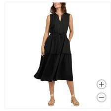 New Lands' End Women's Tiered Midi black Dress butter soft