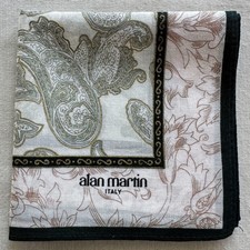 VTG Handkerchief Cotton Green Paisley Flourish  Brown Floral Pocket Square 17 M