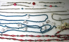 VINTAGE MERCURY GLASS BEADS GARLAND CHRISTMAS Bells Feather Tree red silver blue
