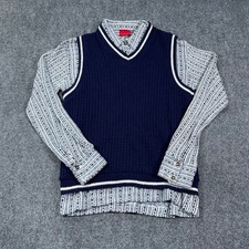 VTG Sears Kings Road Sweater Vest Shirt Set Mens Medium 70s Blue White Preppy