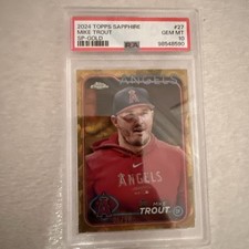 2024 Topps Chrome Sapphire Mike Trout #27 Gold Image Variation SP #/50 PSA 10