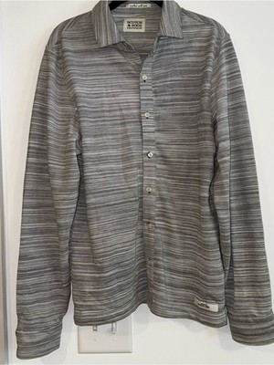 Scotch & Soda Gray Striped Lightweight Button-Up Shirt Jacket