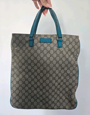 Gucci Tragetasche GG Canvas Beige/Blau Leder-Doppelgriff Magnetverschluss