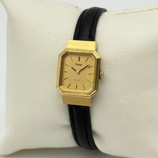 Vintage 1990s Women's PULSAR Gold Tone Petite 17mm Watch, Leather, Y580-5269